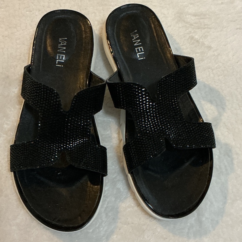 VANELI Black Embellished Slide Sandals